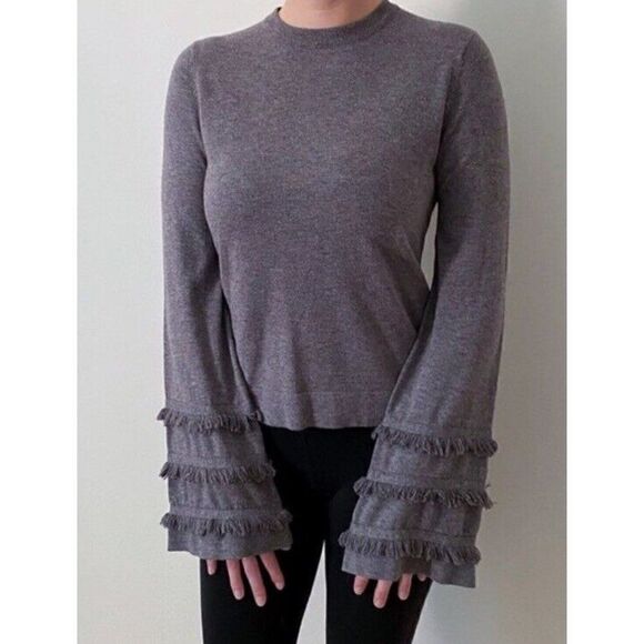 THML Anthropologie Sweater Womens Small Gray Ruffle Sleeve Boho Popover.    P - Picture 1 of 7
